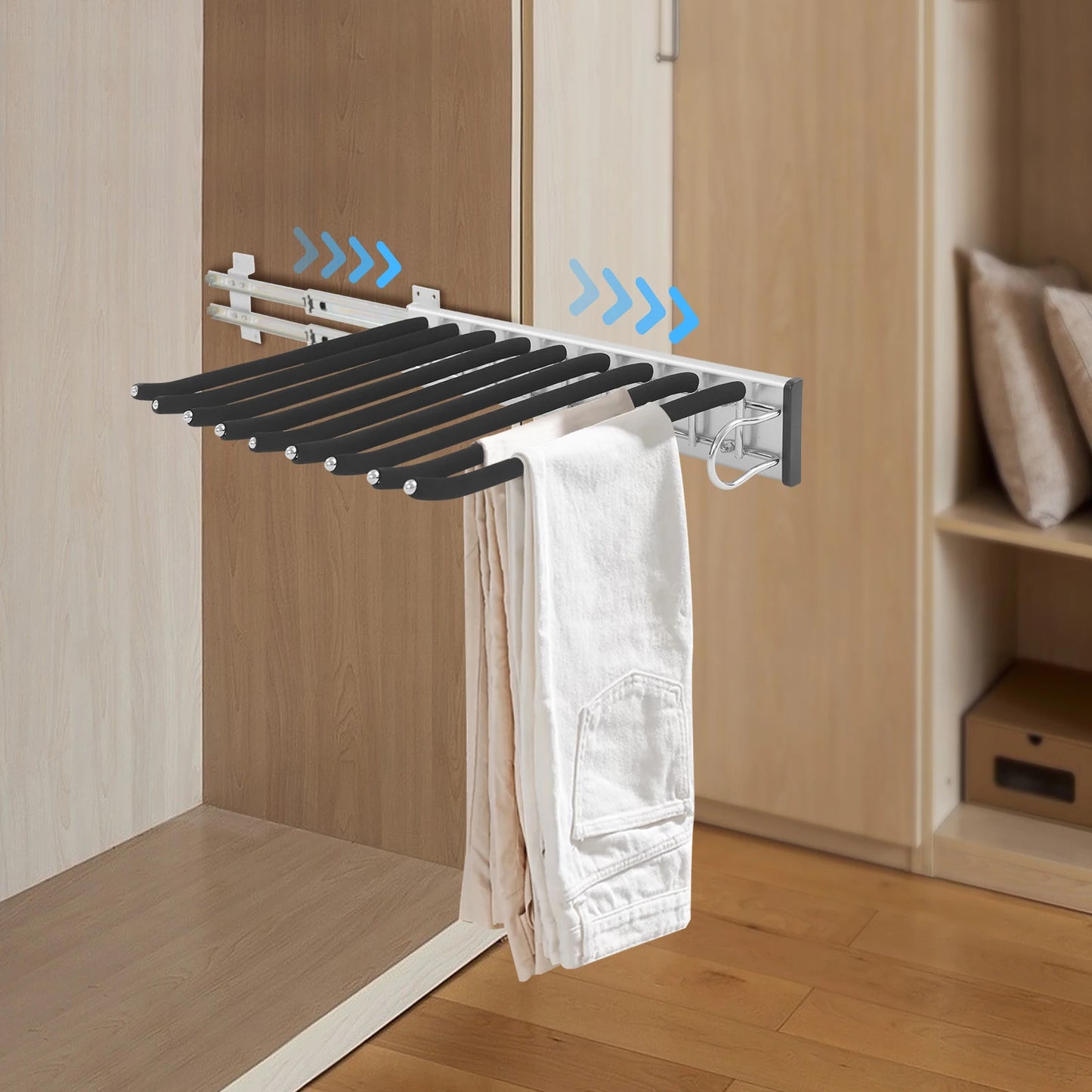 Bymaocar Pull Out Pants Rack 9 Rods Wall Mount Organizer