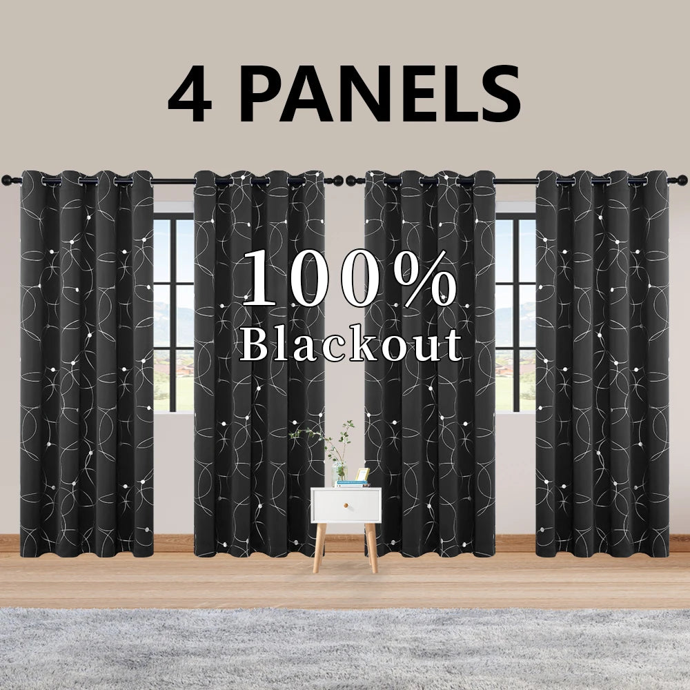 Blackout Curtains Thermal Insulated Room Darkening Foil Circle Dots Bedroom