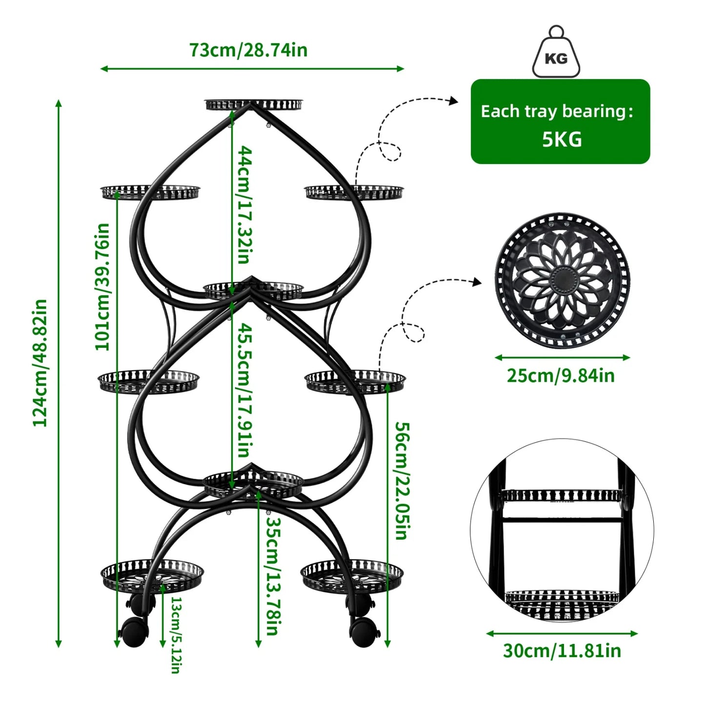 9 Tier Metal Plant Stand With Wheels For Balcony Garden