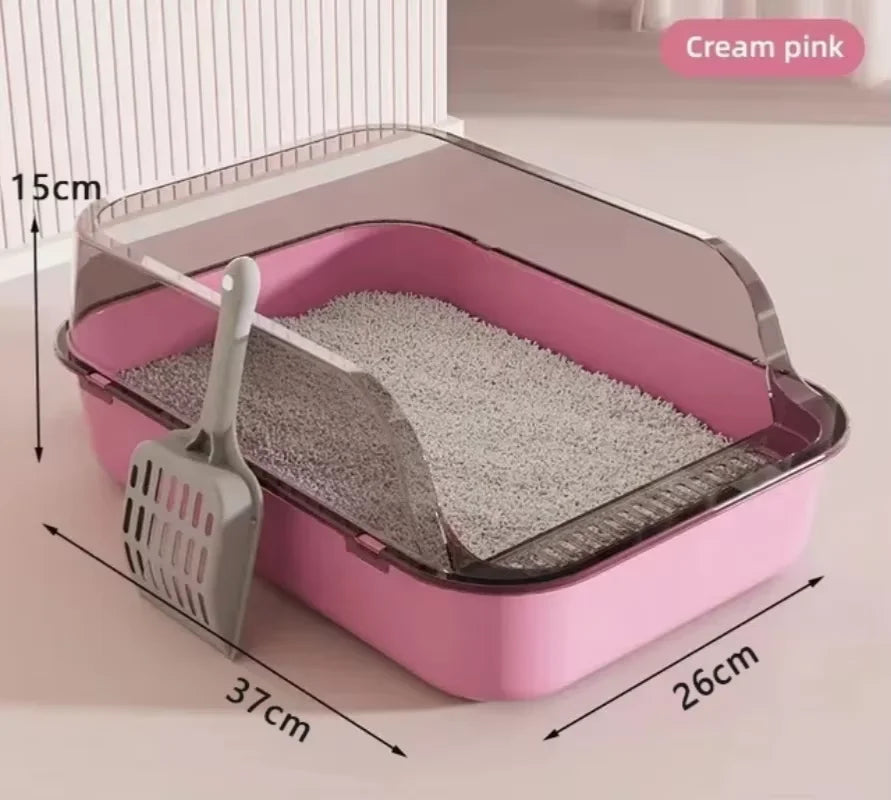 Semi-Enclosed Cat Litter Box With High Sides For Indoor Use