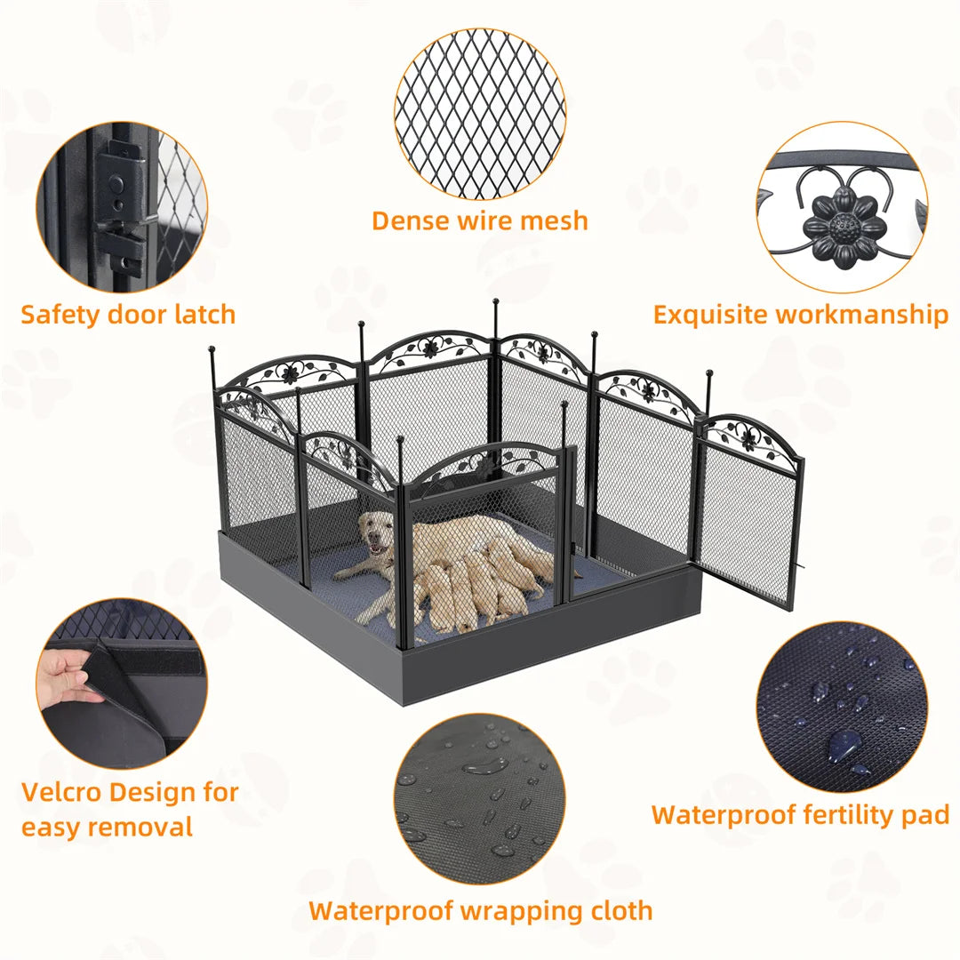 BINGOPAW Heavy Duty Dog Playpen Metal Fence With Waterproof Whelping Pad