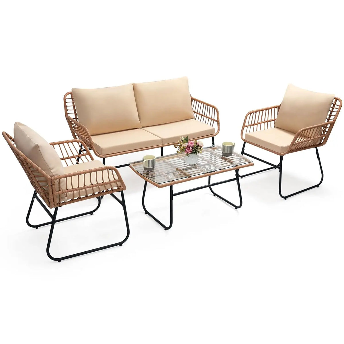 Wicker Patio Bistro Outdoor Furniture Conversation Set For Garden