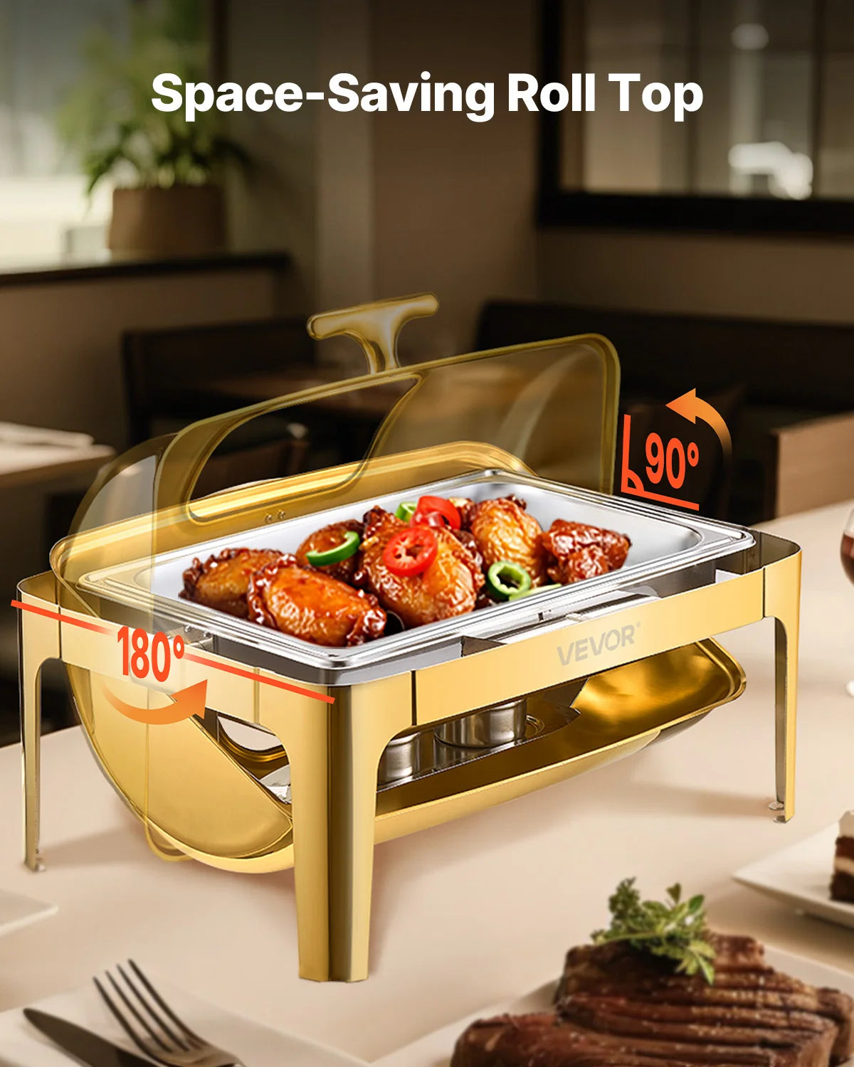 SucceBuy Roll Top Chafing Dish Stainless Steel Buffet Server