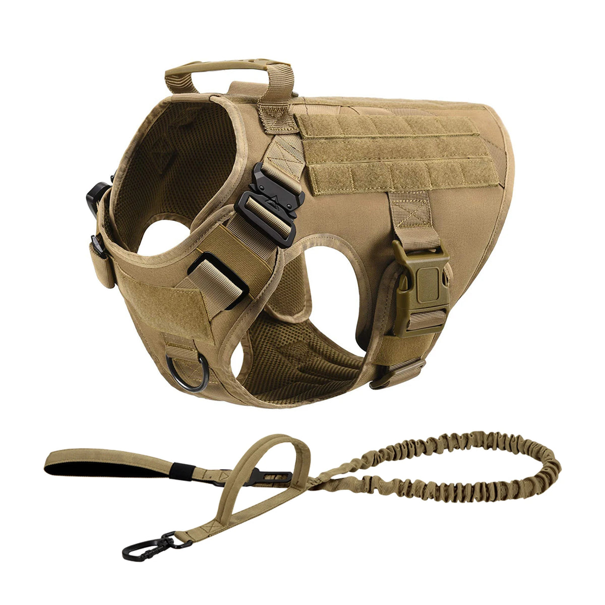 Tactical Nylon Dog Harness Collar With Molle Pouches For Large Pets