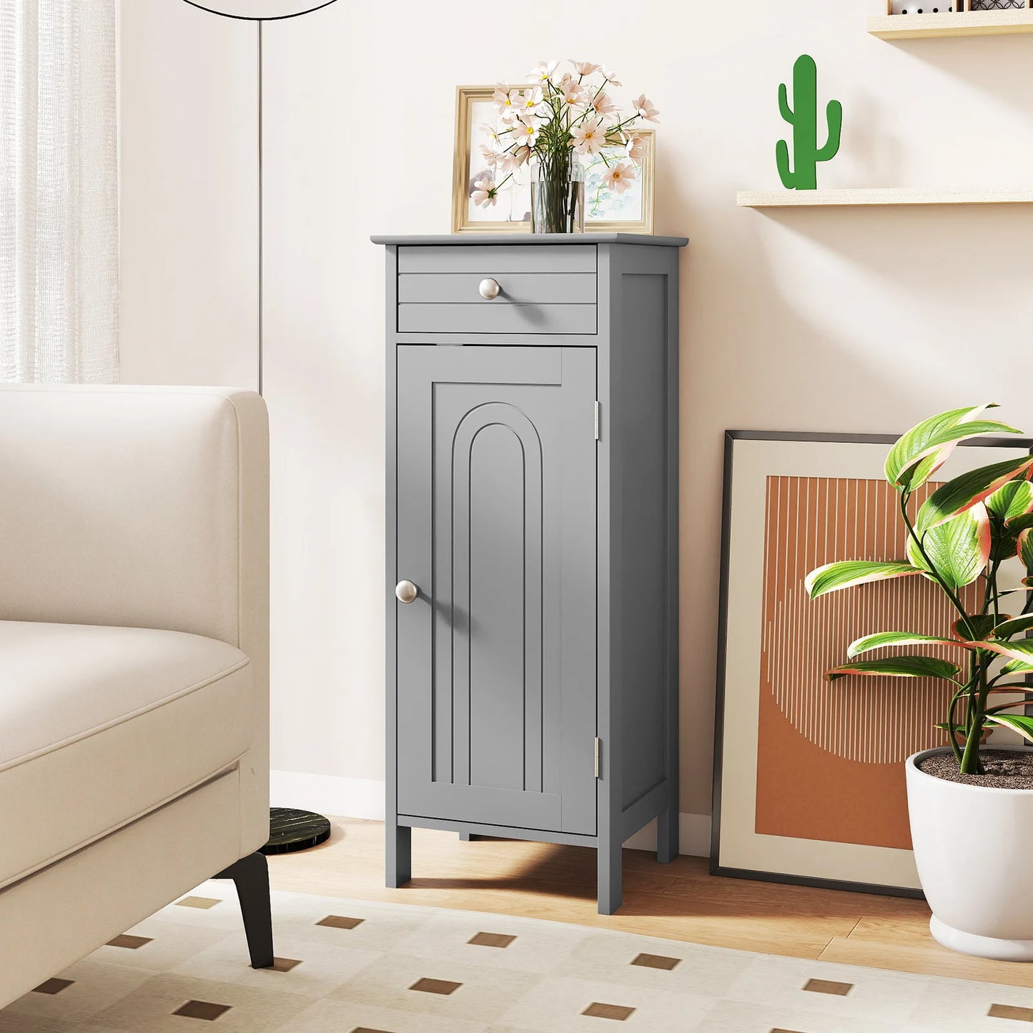 HOMASIS Bathroom Floor Cabinet Storage Organizer With Drawers