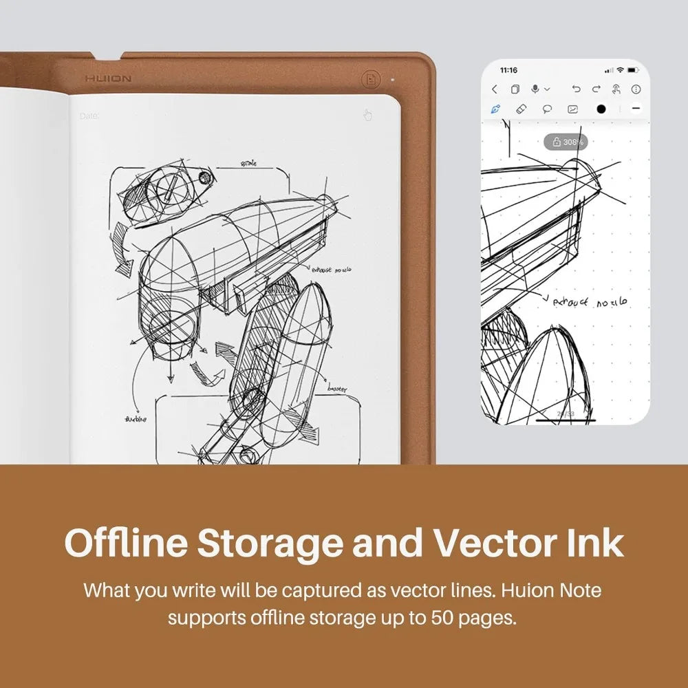 2-in-1 Digital Notebook Drawing Tablet With Battery-Free Pen