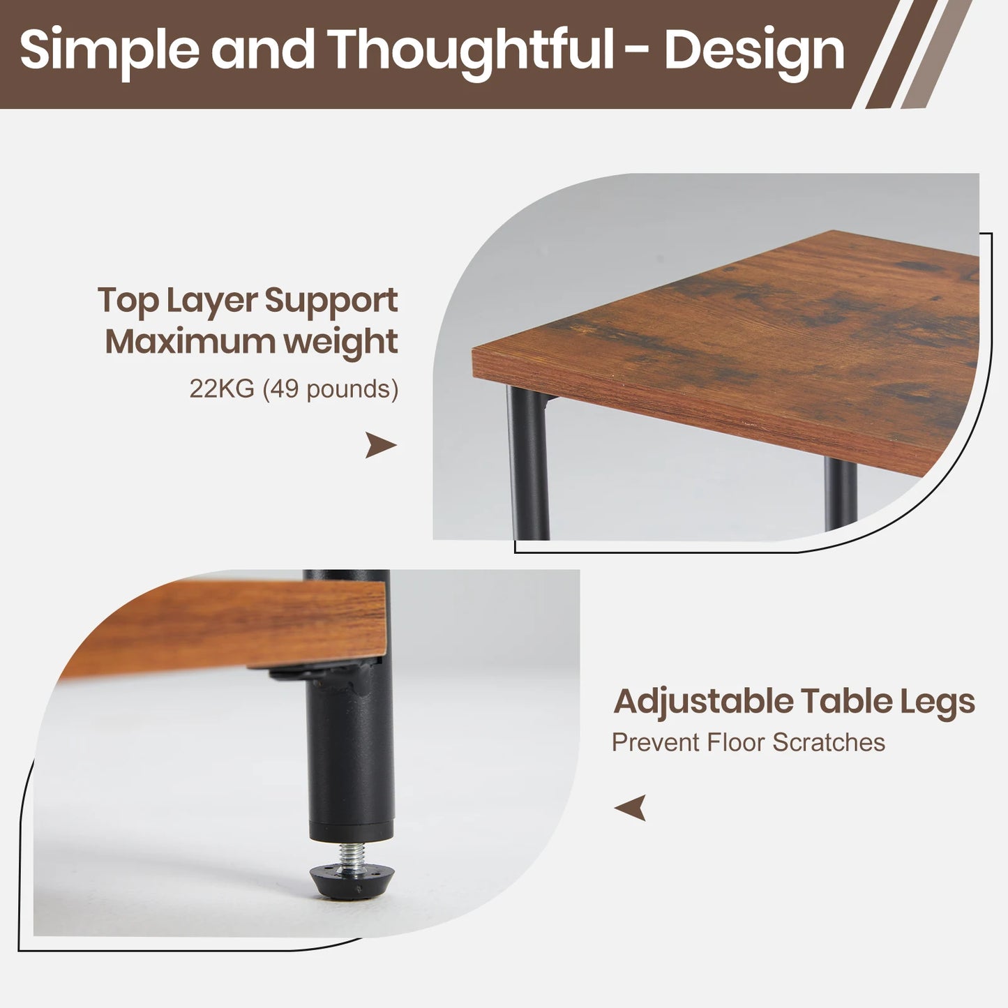 JHK 2 to 3 Tier End Table Featuring Adjustable Feet