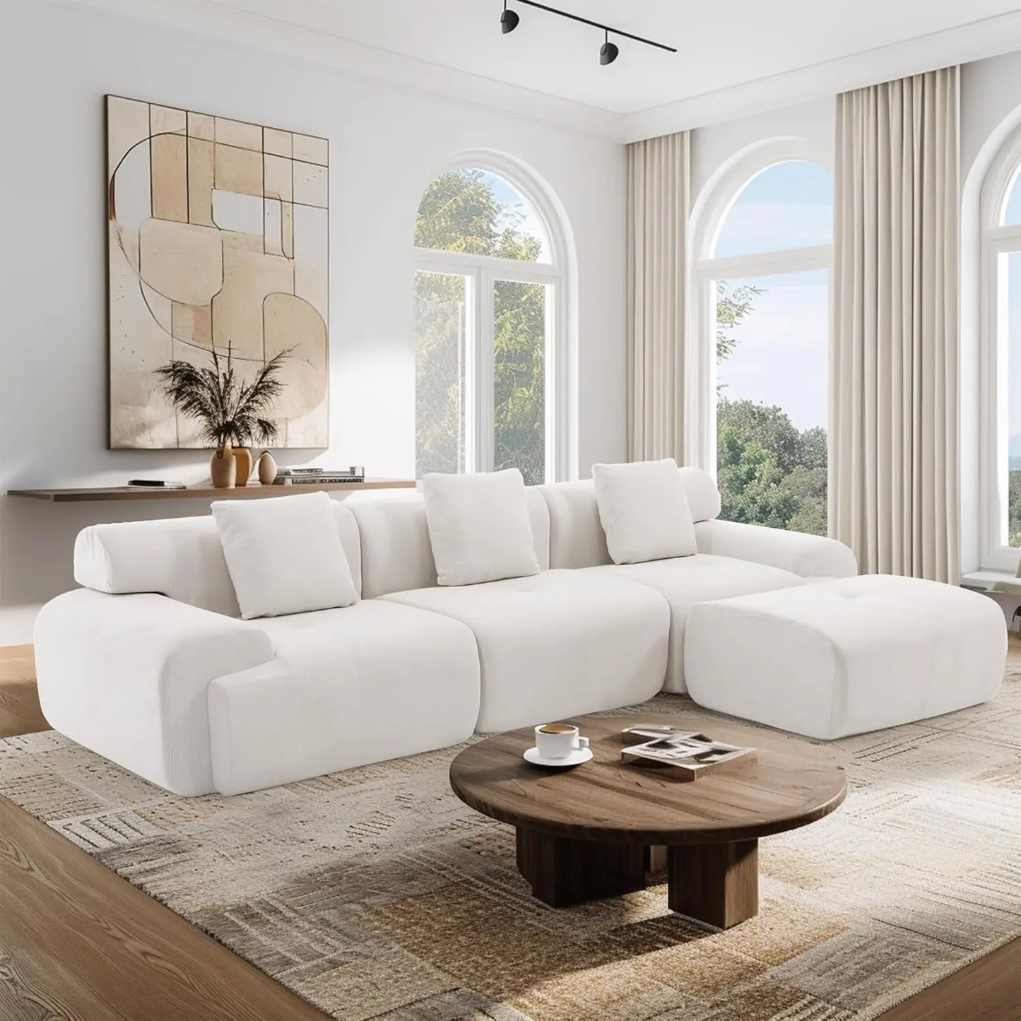 Corduroy Modular Sectional Sofa With Ottoman And High Density Foam