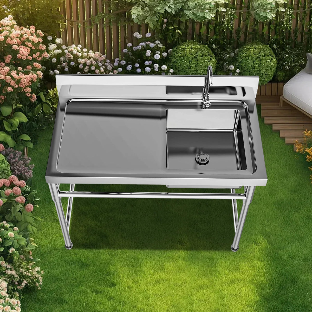 304 Stainless Steel Utility Sink With Faucet And Drainboard