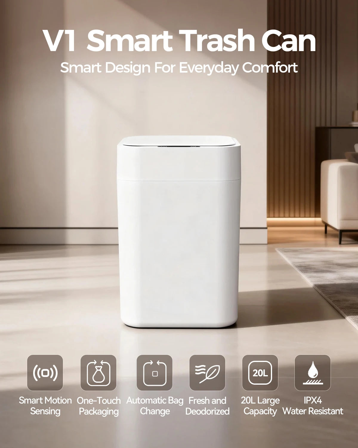 Automatic Self Bagging Trash Can With Touchless Sensor And Lid