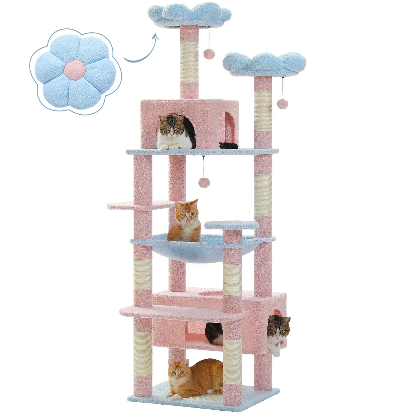 PETEPELA Cat Tree Tower For Indoor Cats With Sisal Scratching Posts Hammocks