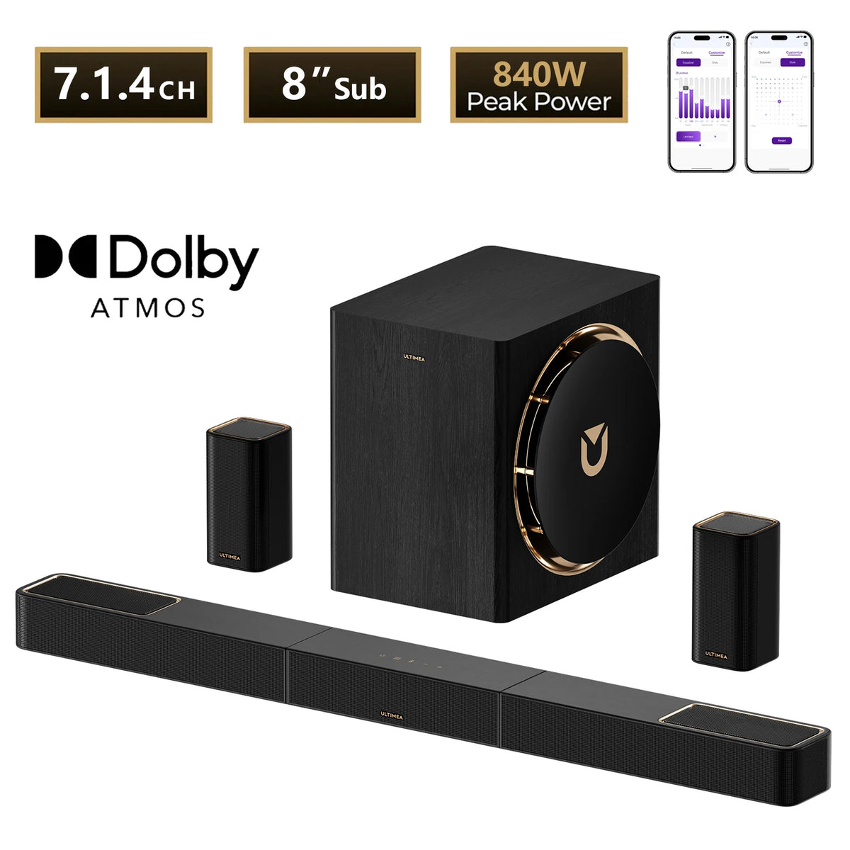 Ultimea 7.1 Dolby Atmos Soundbar With Subwoofer And Rear Speakers