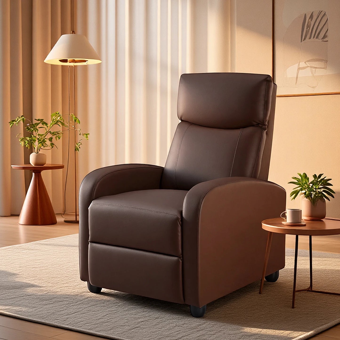 Living Room Recliner Sofa With Lumbar Support And PU Leather