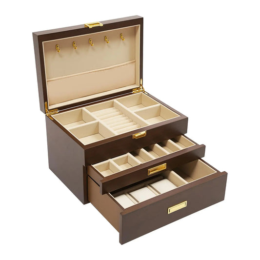 Bymaocar Three-Tier Bamboo Jewelry Box With Drawers