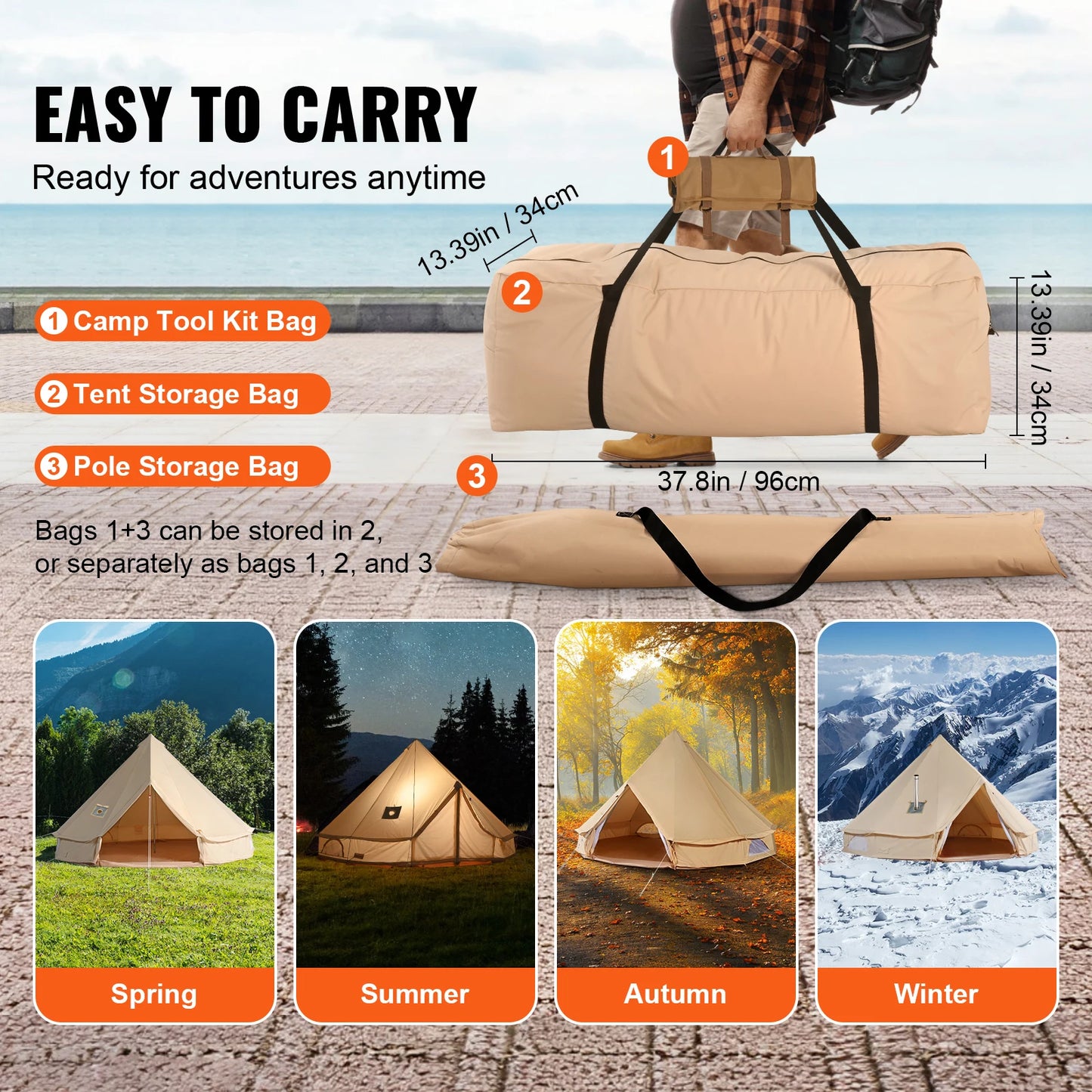 SucceBuy Canvas Bell Tent For Camping Holds Eight People