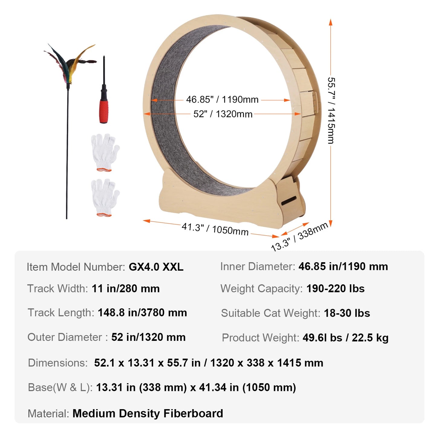 Wooden Cat Exercise Wheel Large Indoor Running Treadmill With Detachable Carpet