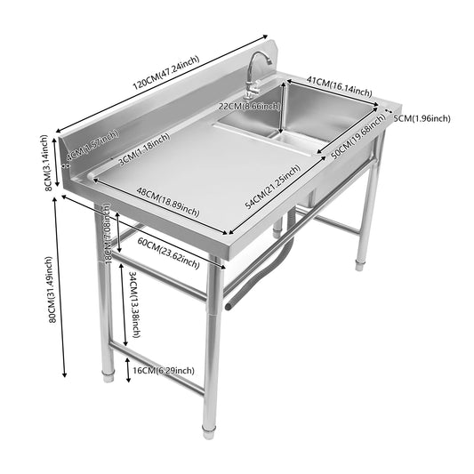 304 Stainless Steel Utility Sink With Faucet And Drainboard