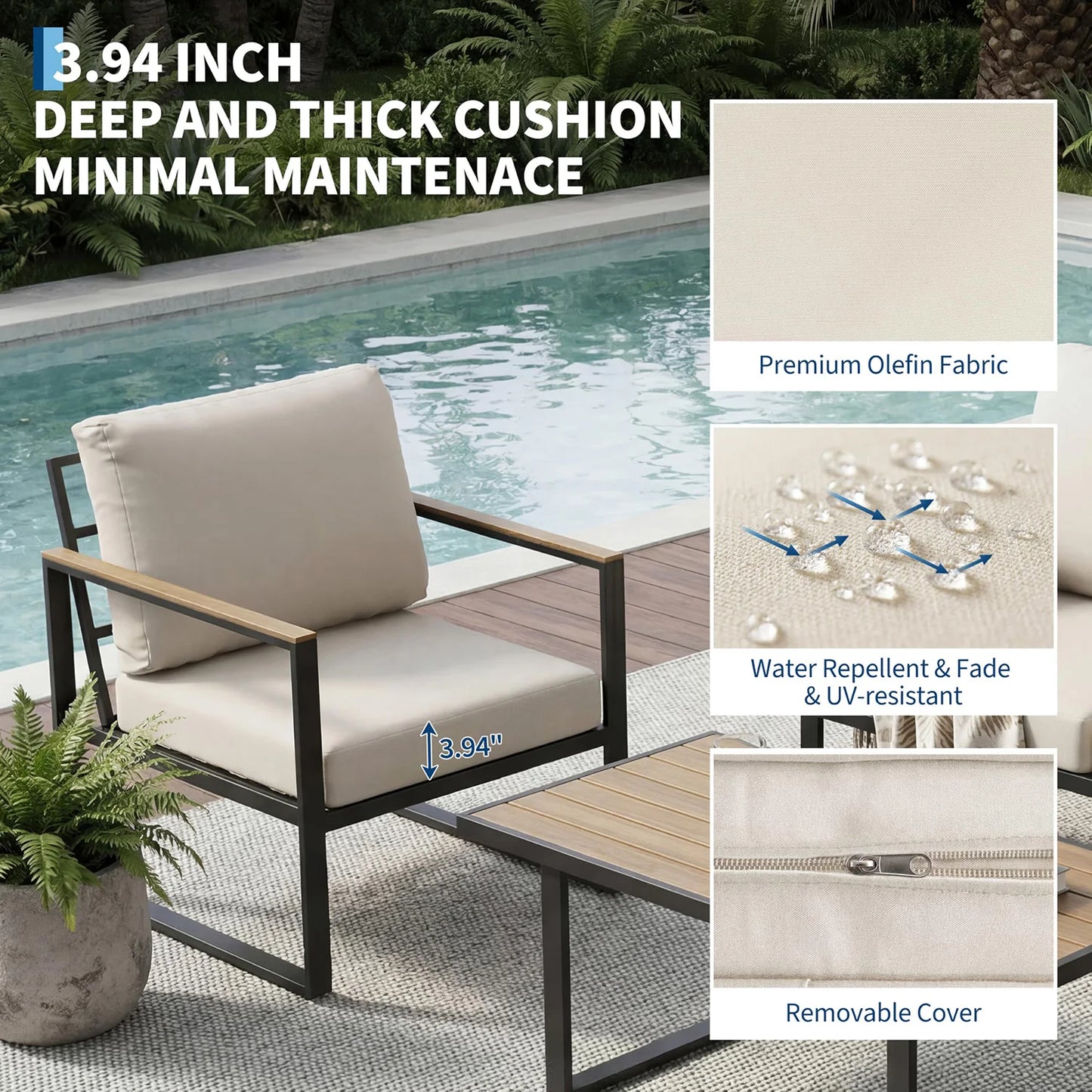 HobbyLane Modern 4-Piece Patio Furniture Set With Coffee Table