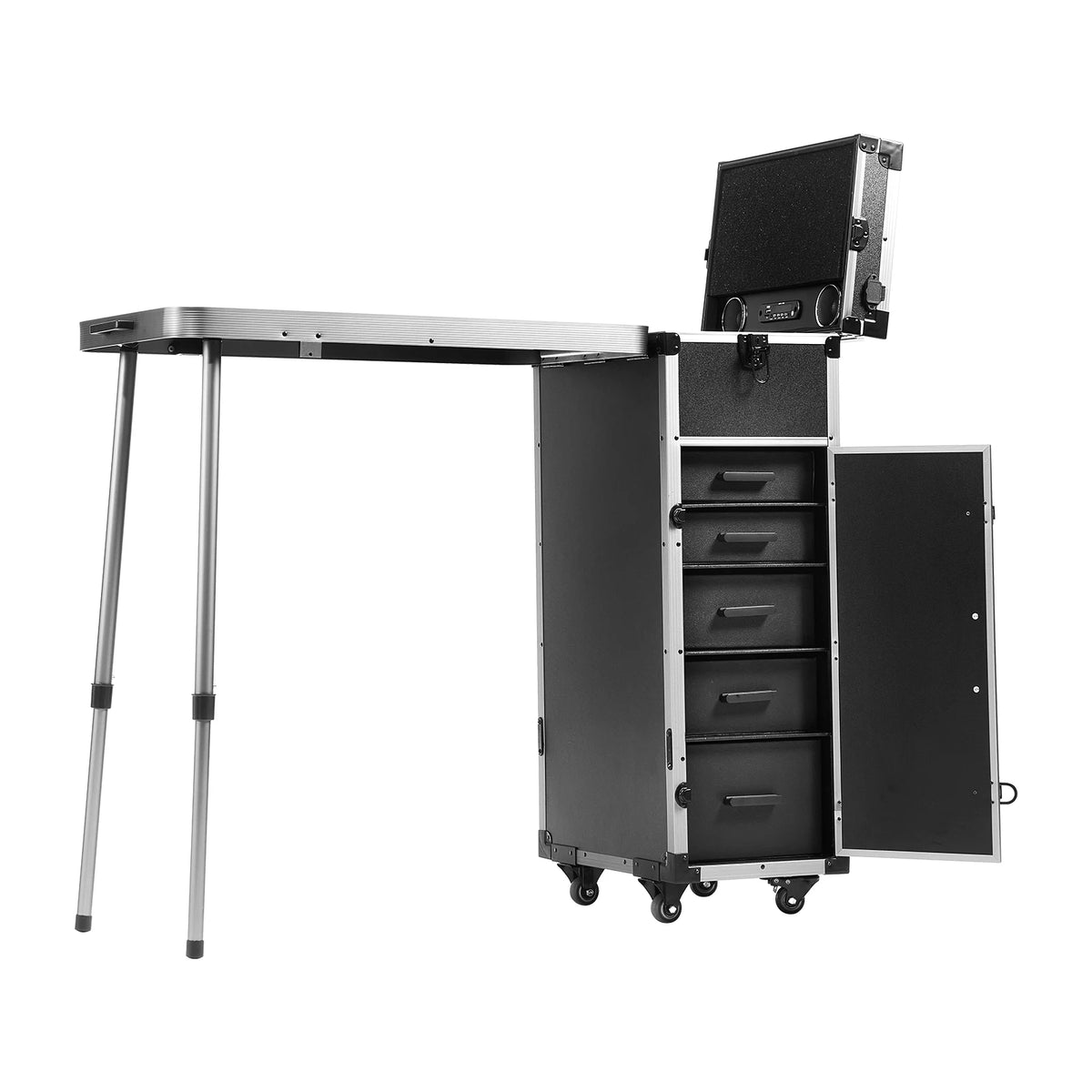 SucceBuy Large Aluminum Rolling Makeup Train Case With Workbench