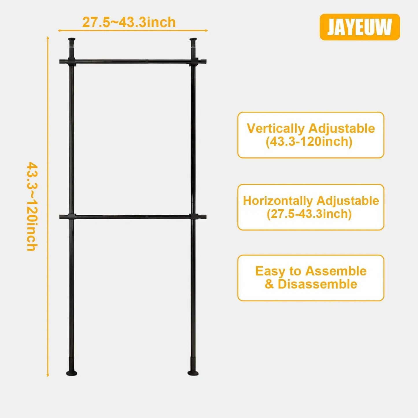 Adjustable Floor to Ceiling Clothing Rack Organizer in Stainless Steel