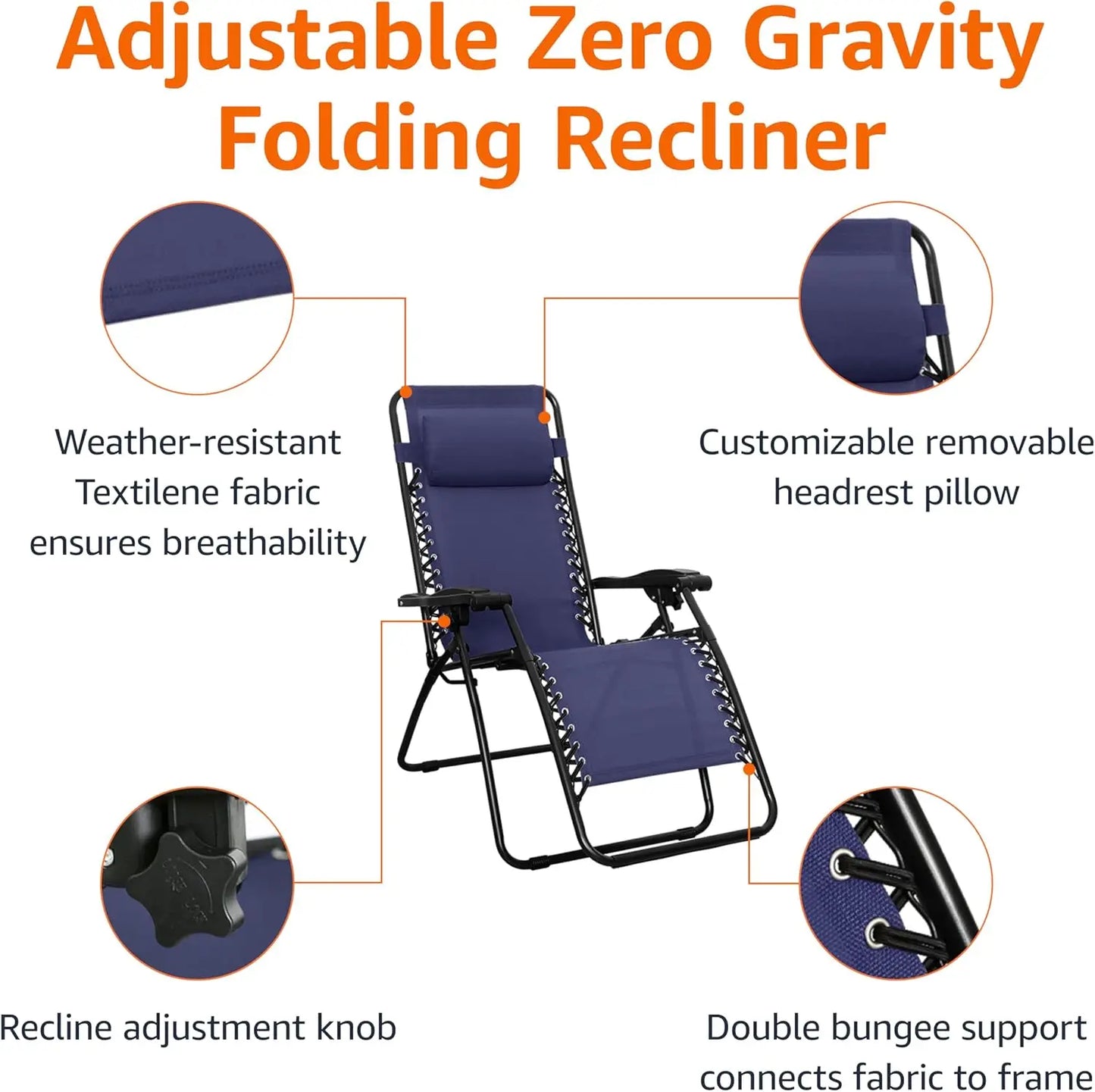 Zero Gravity Lounge Chair With Pillow Foldable Outdoor Recliner