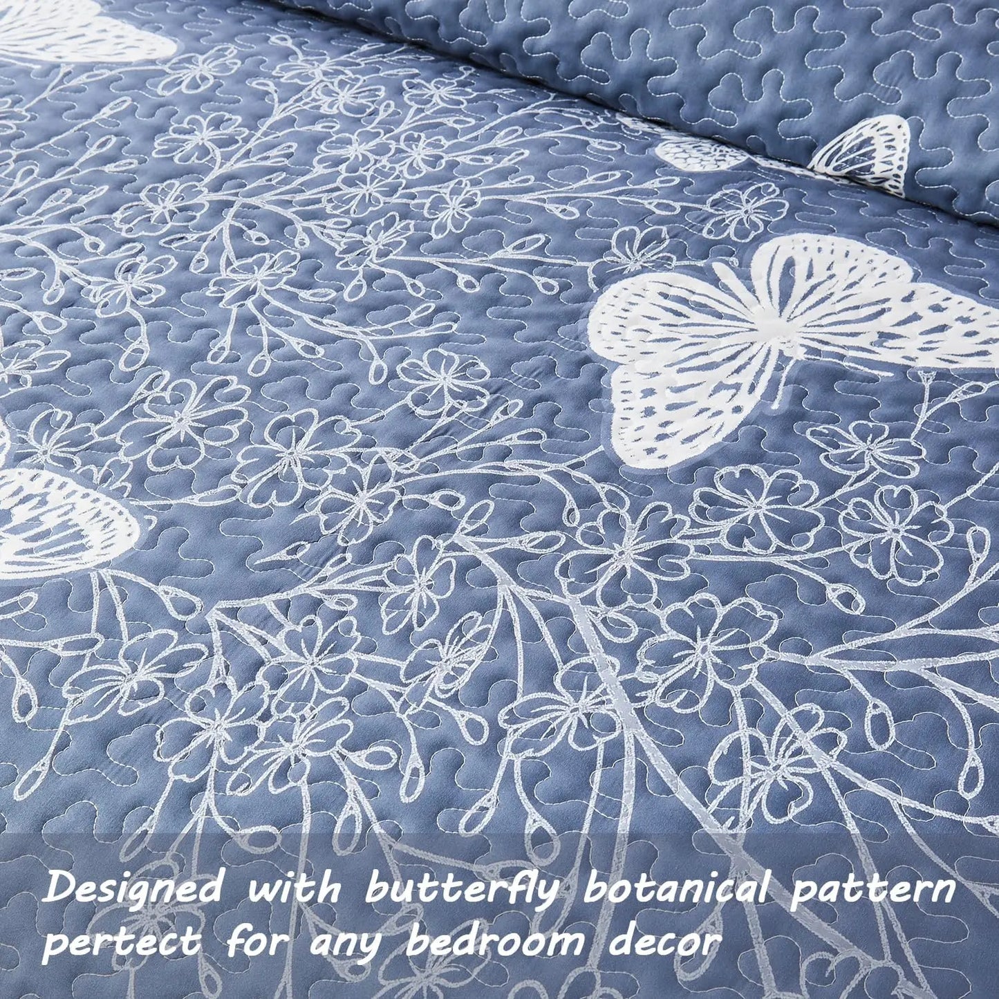 Butterfly Botanical Quilt Set 3 Piece Bedding For Summer