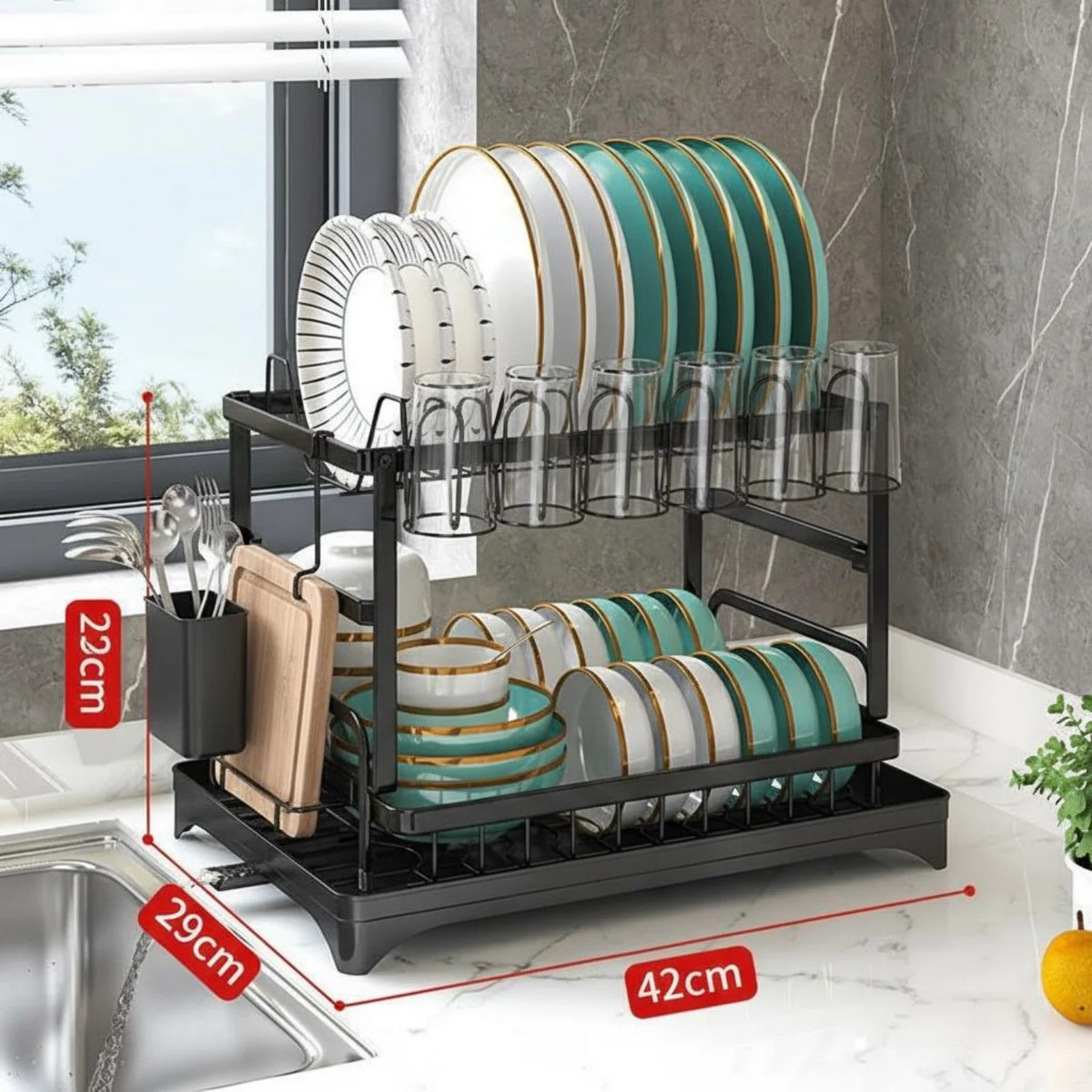 HiMISS Kitchen Countertop Dish Drying Rack With Drainage Tray