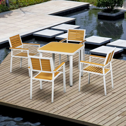 Outsunny 5-Piece Aluminum Outdoor Dining Set HDPE Table With Umbrella Hole