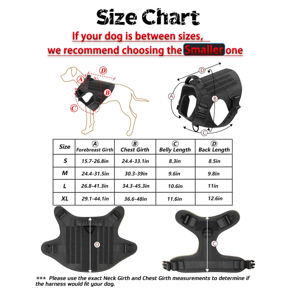 Tactical Nylon Dog Harness Collar With Molle Pouches For Large Pets