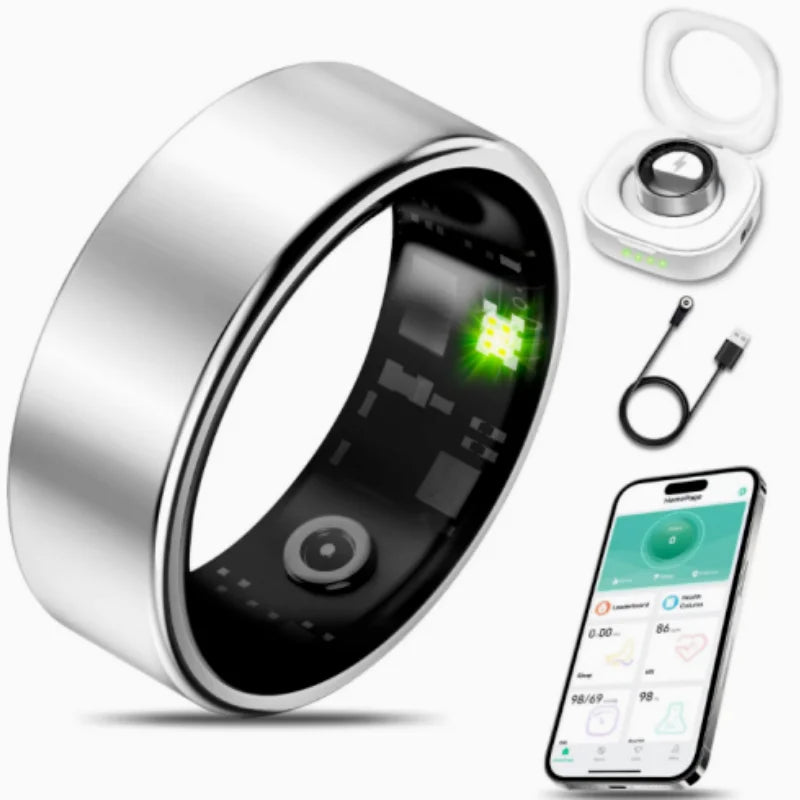 R09 Smart Ring Health Monitor Steel Charging Case Fitness Tracker