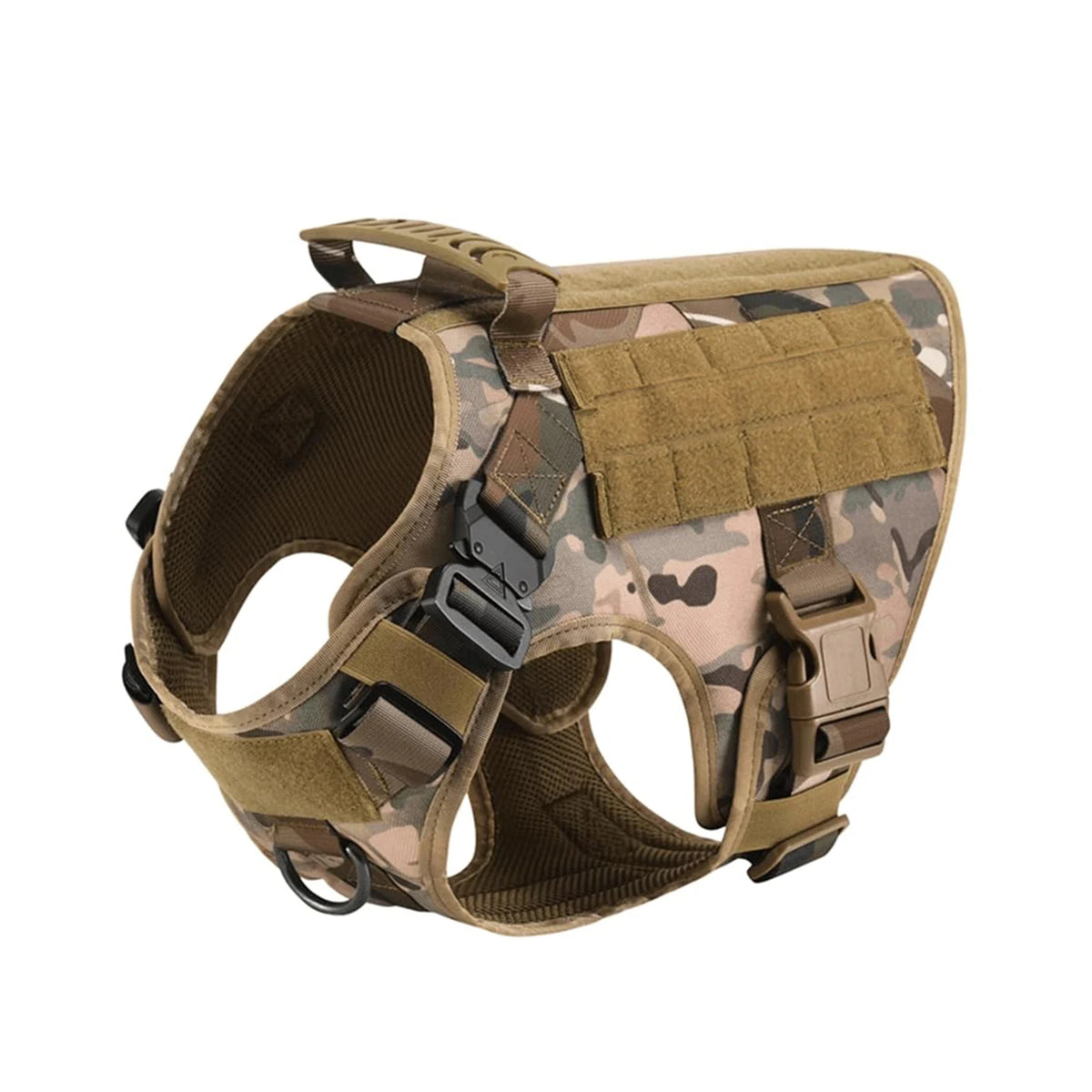 Tactical Nylon Dog Harness Collar With Molle Pouches For Large Pets