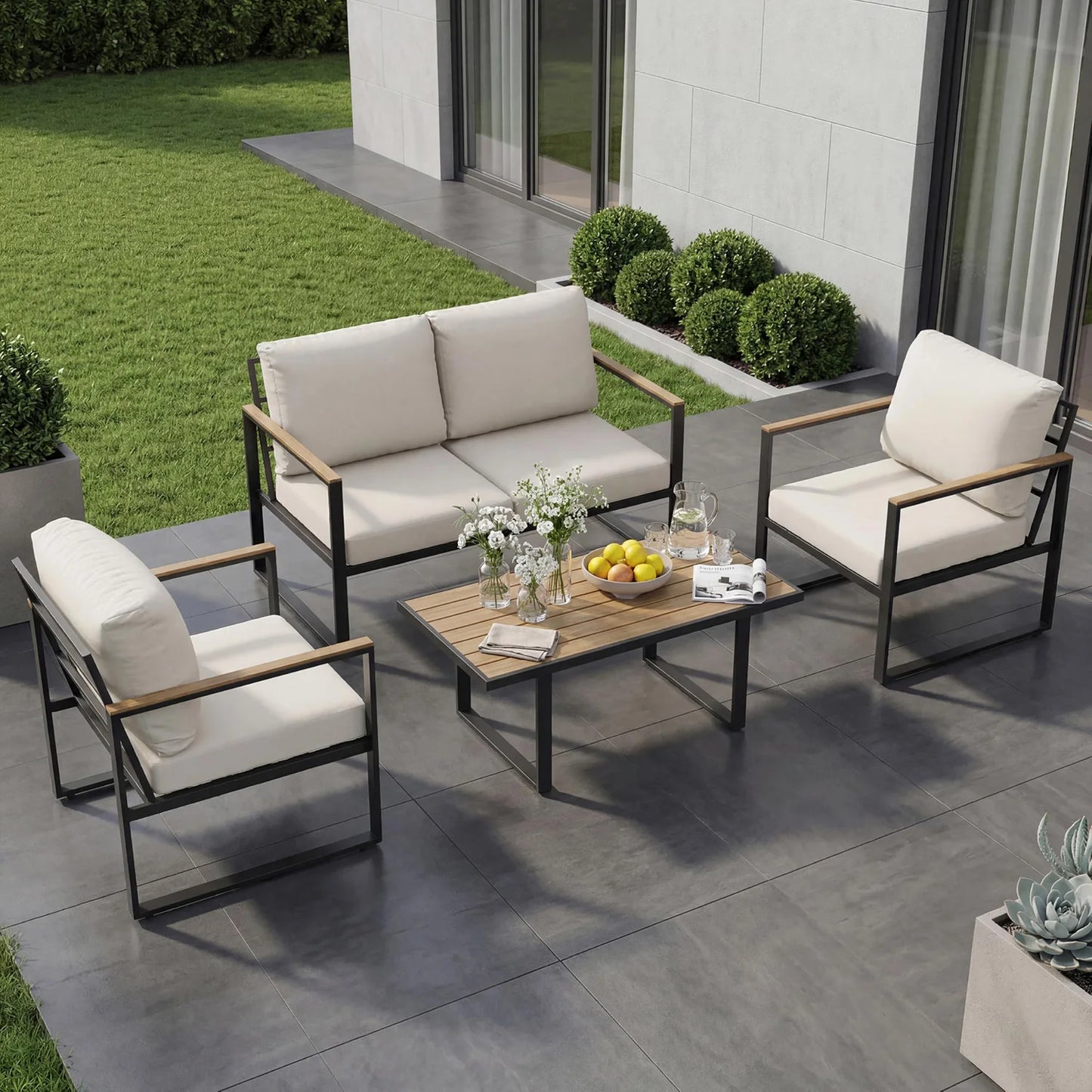 HobbyLane Modern 4-Piece Patio Furniture Set With Coffee Table