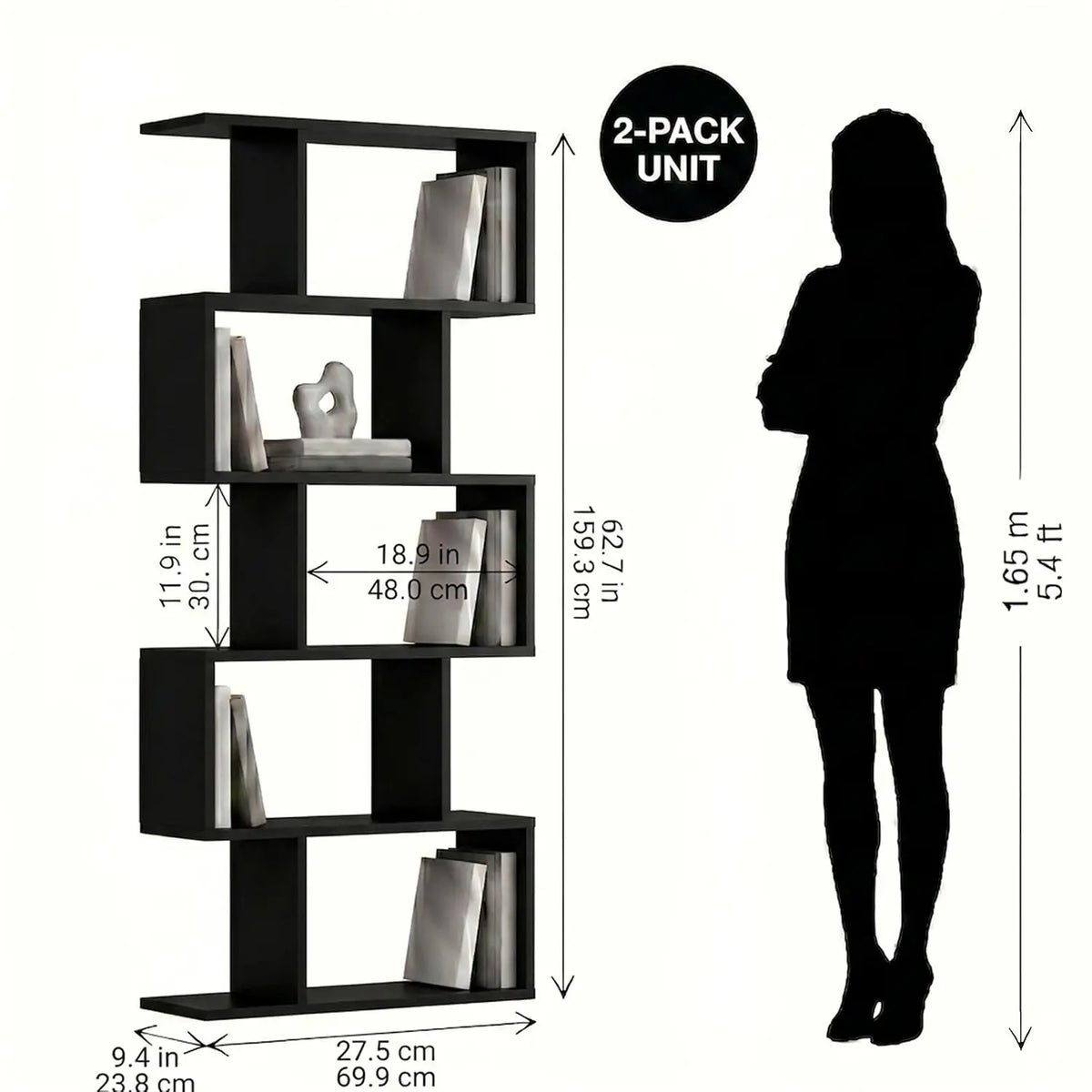 Modern 5 Tier Geometric Bookcase Room Divider Set Two
