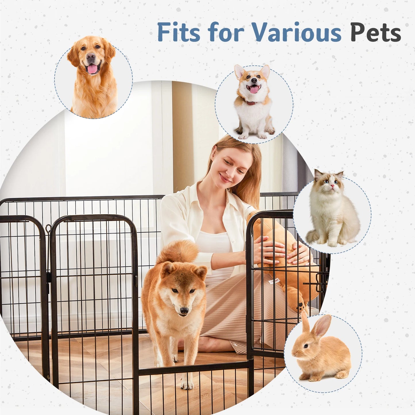 JHK 16 Panels Dog Playpen Metal Fence Foldable Outdoor Yard Gate