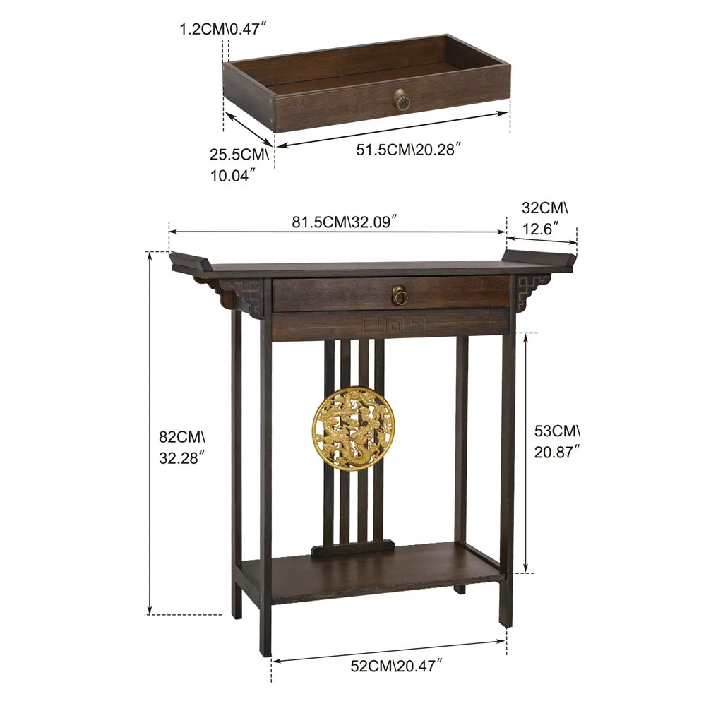 LUVODI Classic Wood Console Table With Drawer And Bottom Shelf