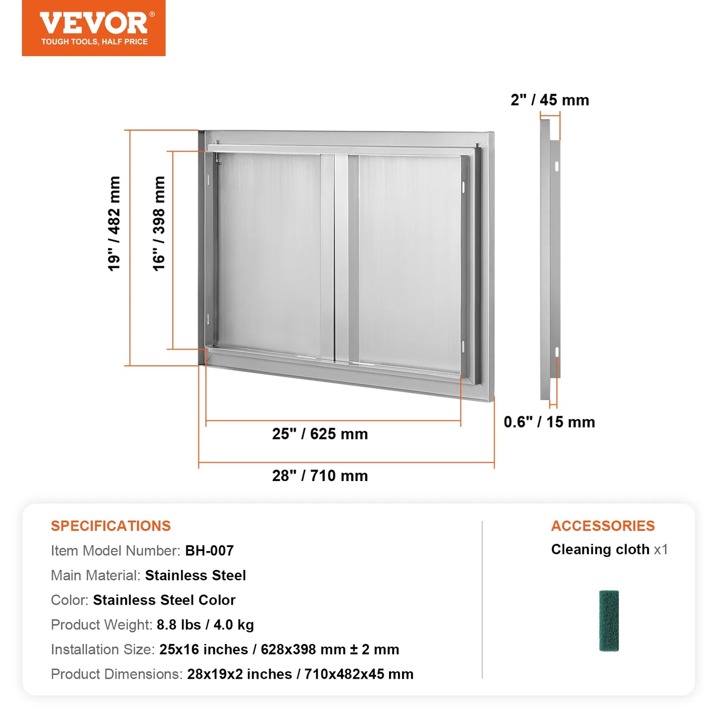 Stainless Steel BBQ Access Door Flush Mount For Outdoor Kitchen