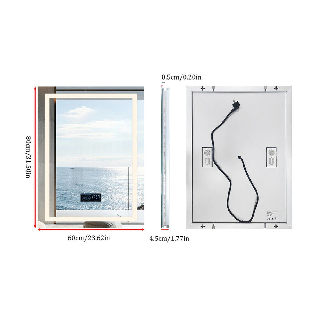 BORWART Smart LED Bathroom Mirror With Bluetooth Speaker Antifog