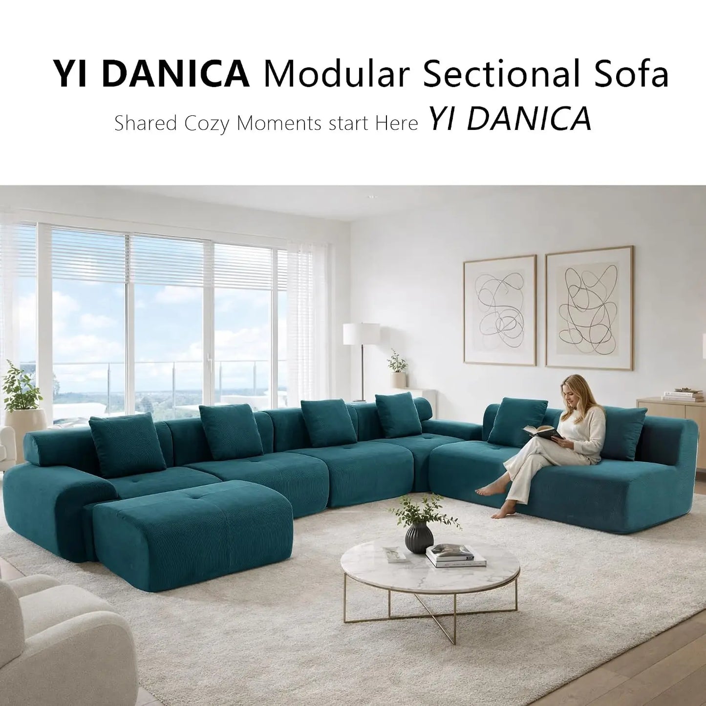 Corduroy Modular Sectional Sofa With Ottoman And High Density Foam