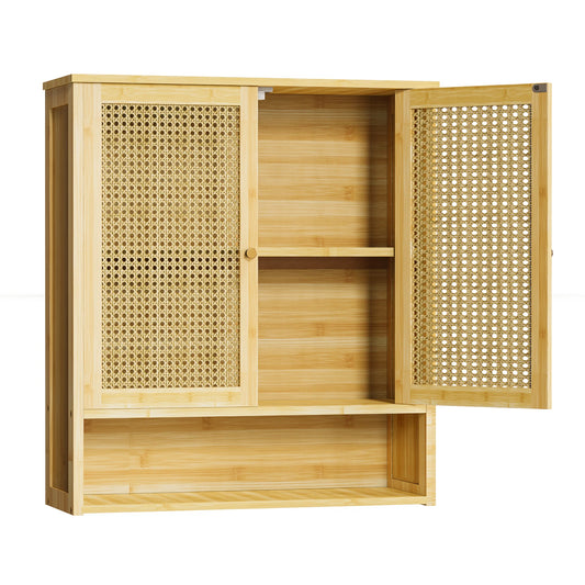 Wisfor Wall Mounted Bamboo Medicine Cabinet With Rattan Doors