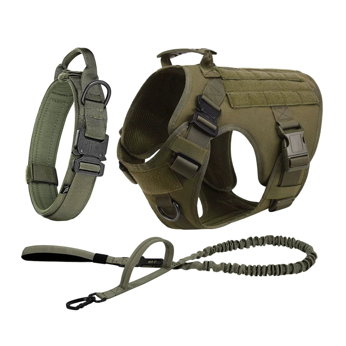 Tactical Nylon Dog Harness Collar With Molle Pouches For Large Pets