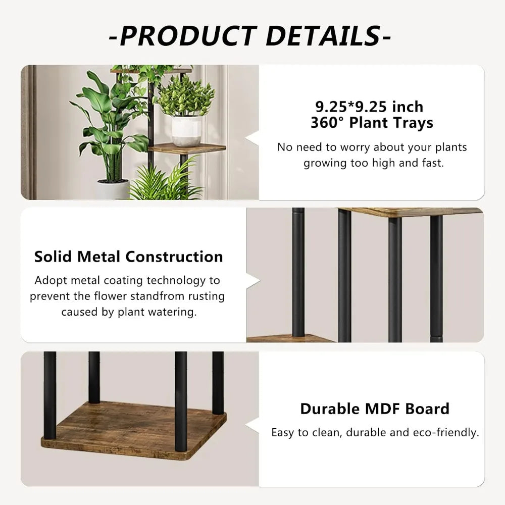 5 Tier Tall Plant Stand Indoor Metal Flower Shelf For Multiple Plants