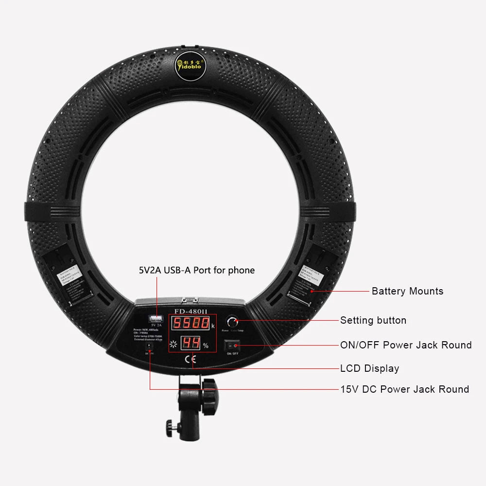 Yidoblo FD-480II Bi Color LED Ring Light Kit With Stand