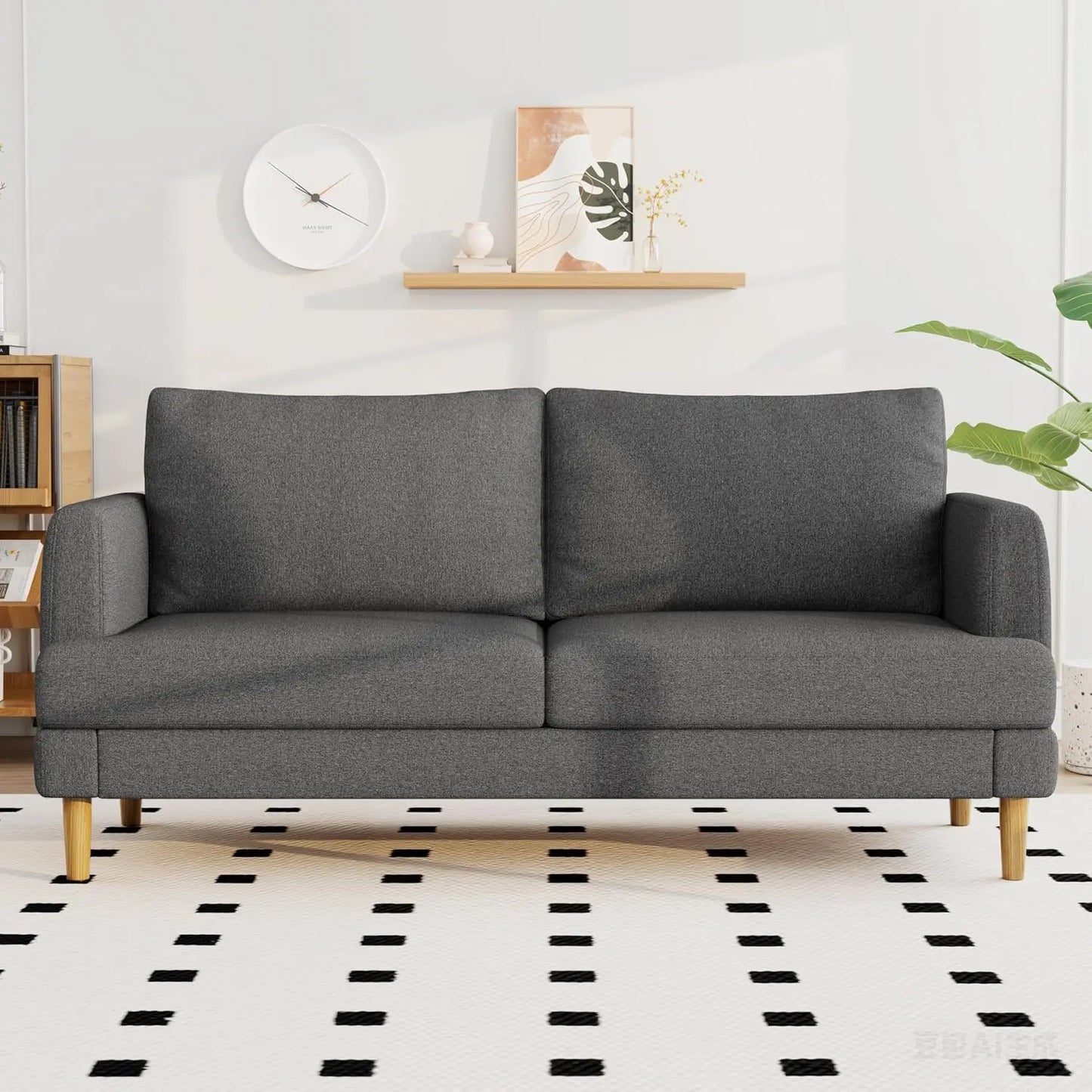 Linen Fabric Loveseat With USB-C Ports For Living Room
