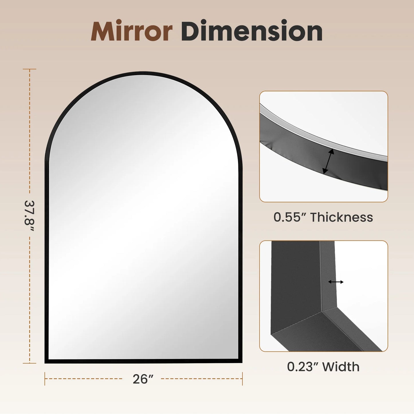 JHK Arched Metal Framed Bathroom Mirror Wall Hanging Decor