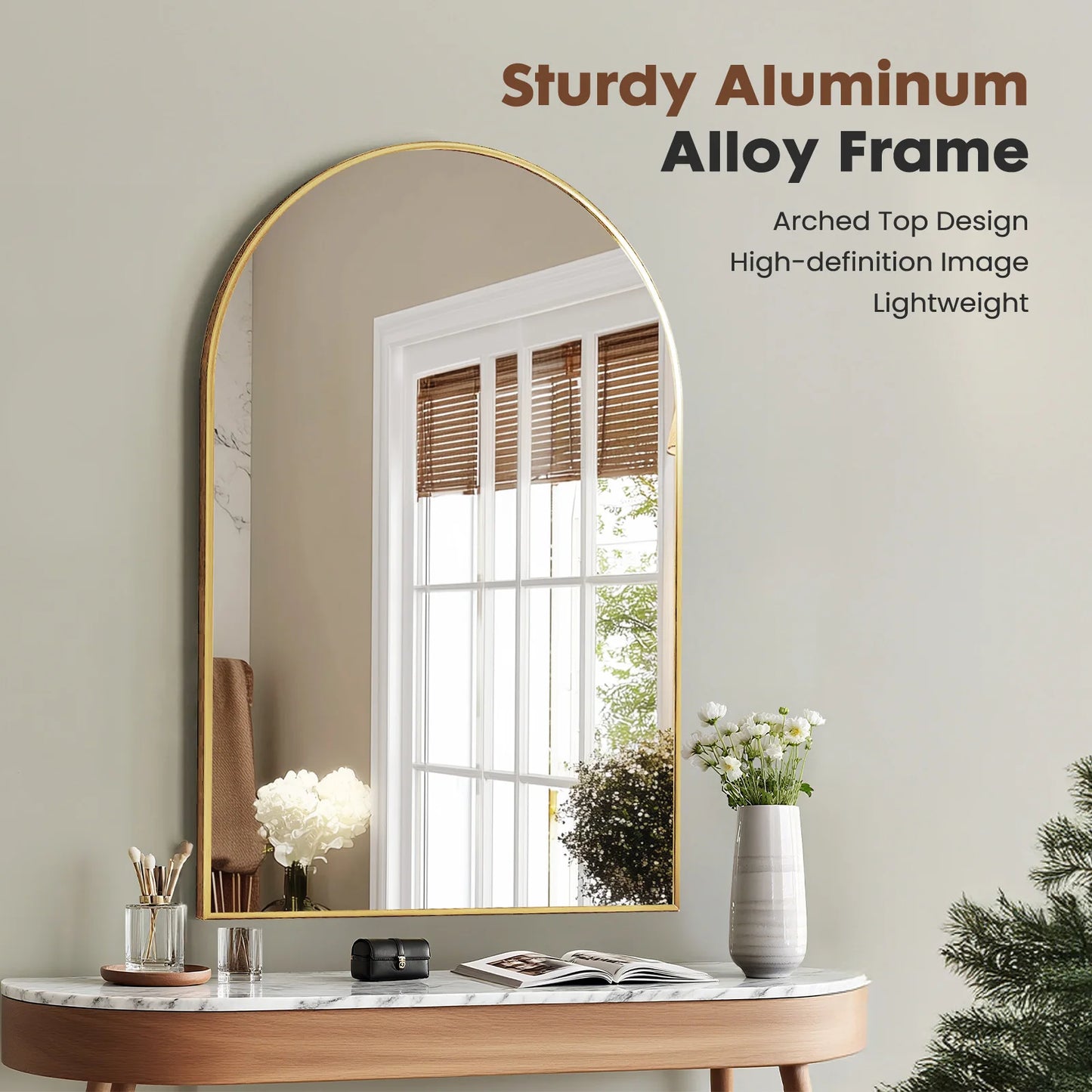 JHK Arched Metal Framed Bathroom Mirror Wall Hanging Decor