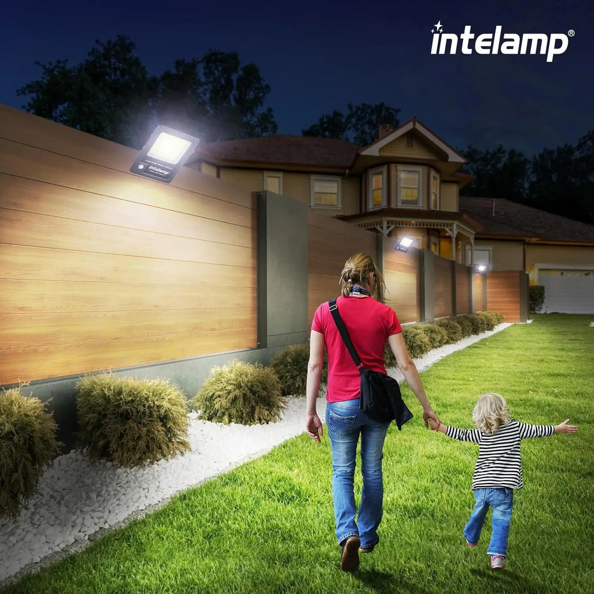 Intelamp Dual Sensor Outdoor Solar Light With 12000mAh Battery