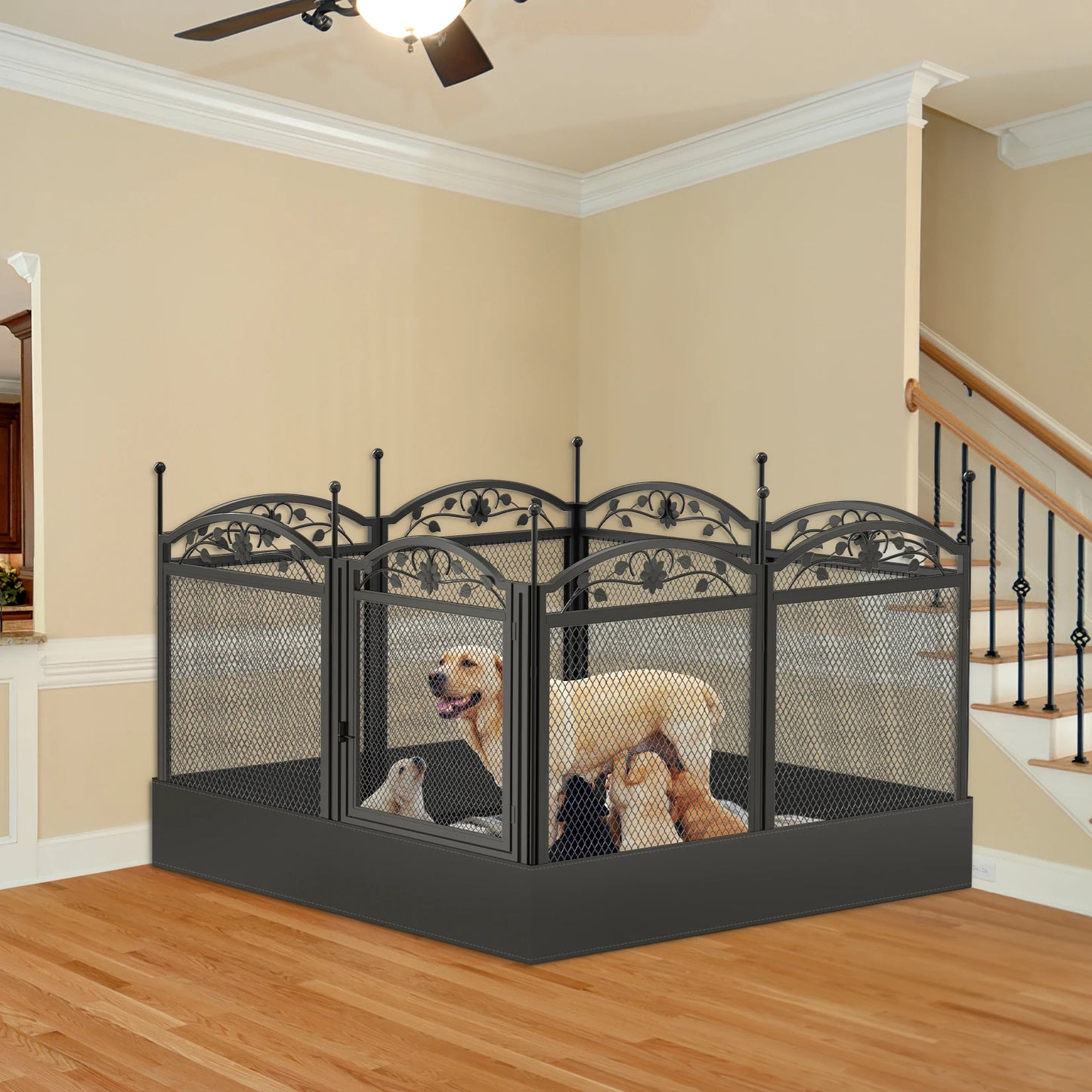 BINGOPAW Heavy Duty Dog Playpen Metal Fence With Waterproof Whelping Pad