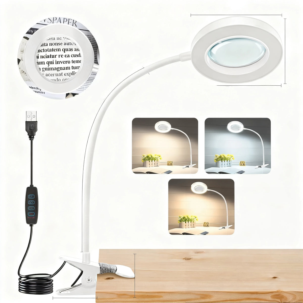 Dumiloo LED Clip On Magnifying Desk Lamp Adjustable Gooseneck