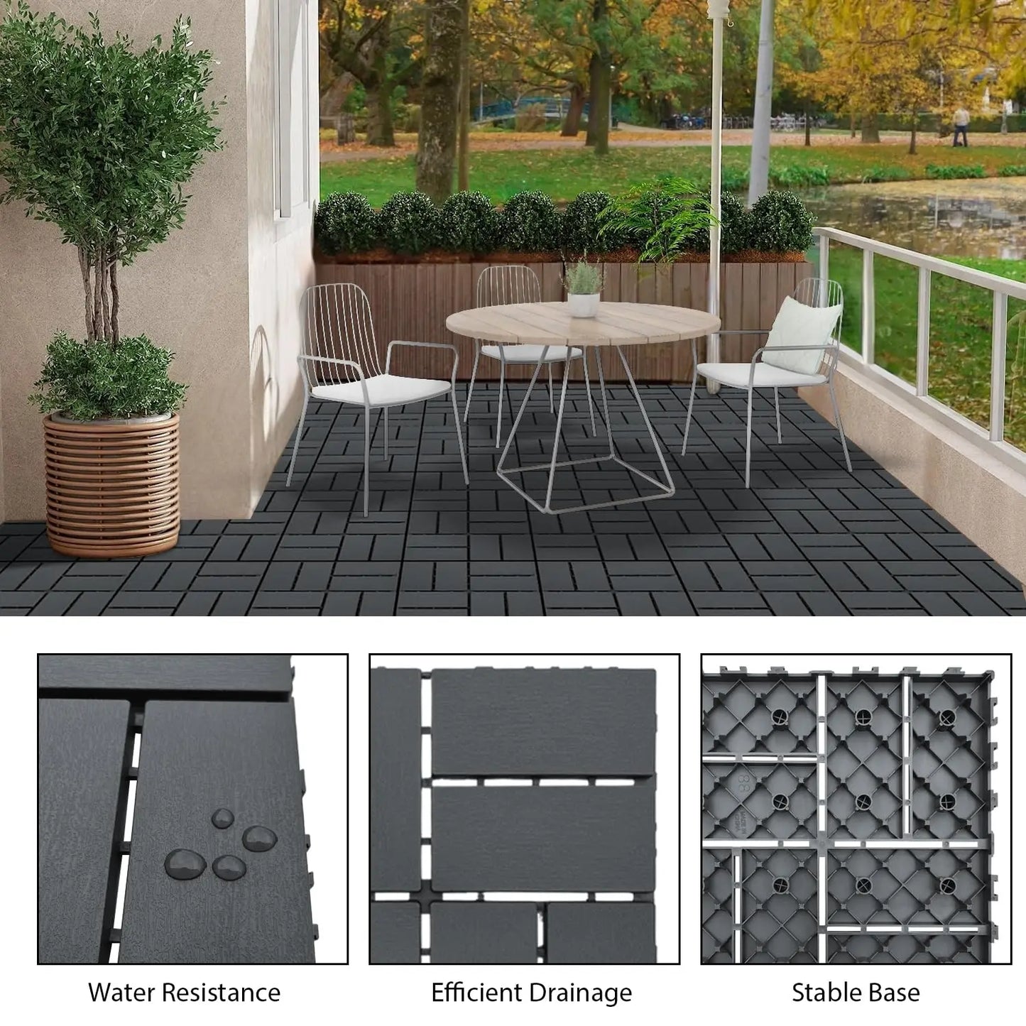 44 Piece Plastic Interlocking Floor Tiles For Garden Patio Balcony