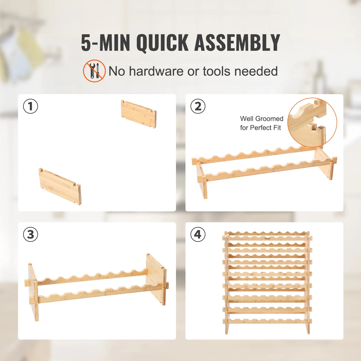 SucceBuy 8 Tiers Stackable Modular Bamboo Free Standing Wine Storage Rack